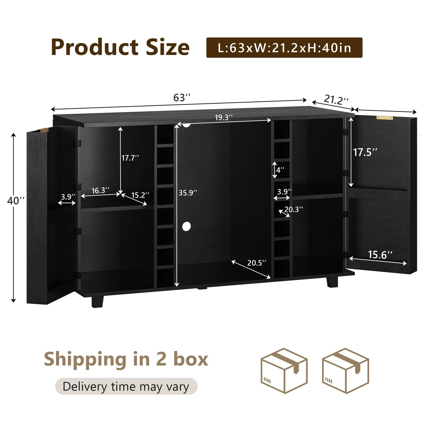 Feonase Coffee Bar Cabinet with Fridge Space (Fridge Not Include), Wine Cabinet with Wine Storage, Liquor Bar Cabinet with LED Lights, 16 Wine Racks, Wine Storage for Kitchen, Dining Room, Living Room