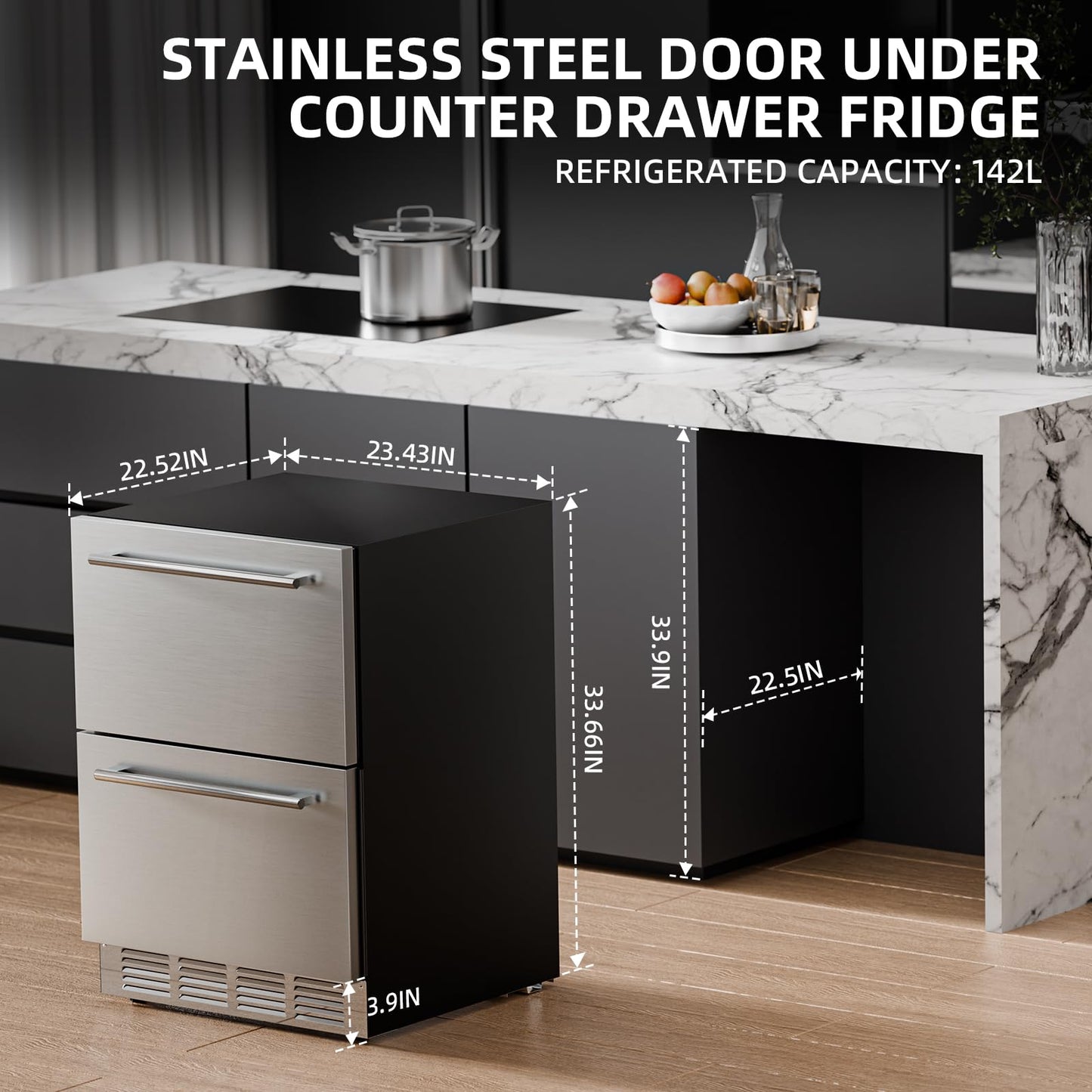 Antarctic Star Outdoor Beverage Refrigerator 24 Inch Wide,Stainless Steel Double Drawer Mini Fridge 145 Cans for Undercounter Built-in or Freestanding,Wine Cooler for Home & Patio,32-50°F,Silver