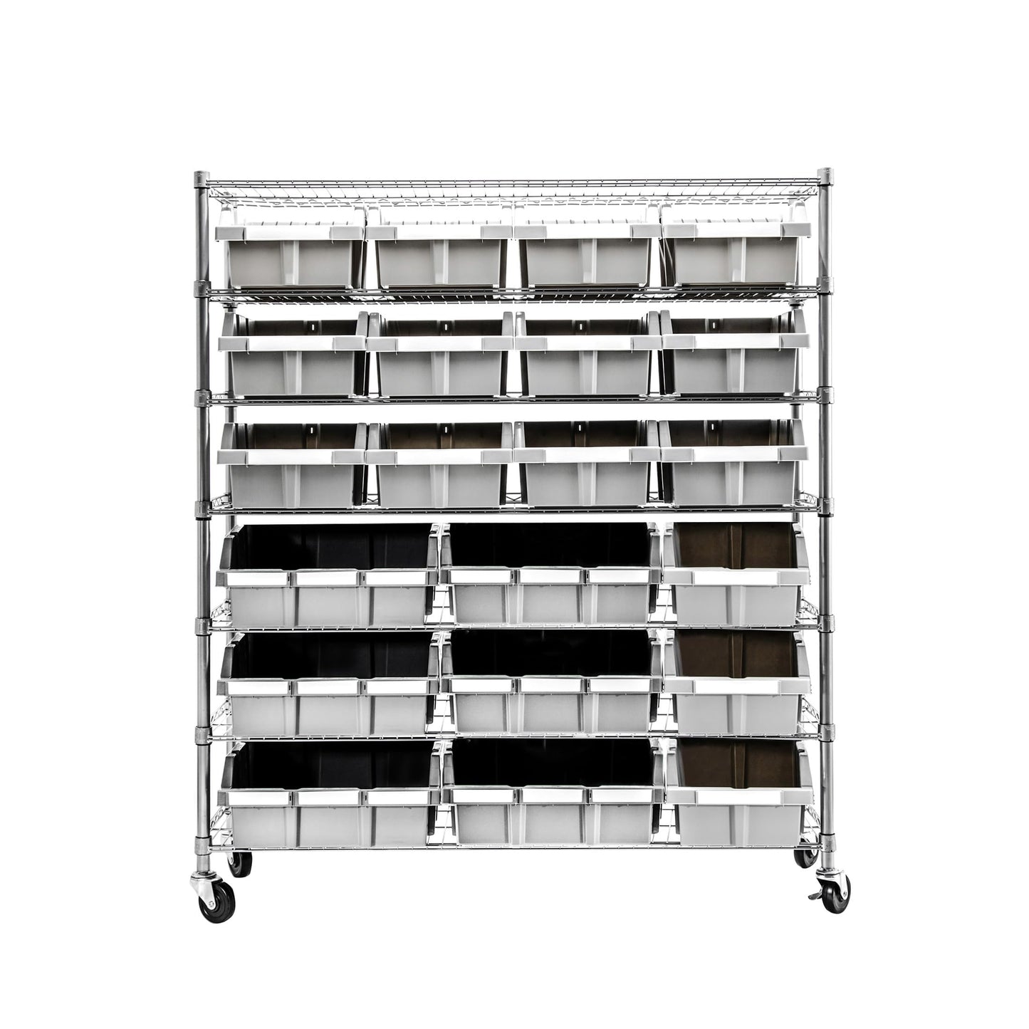 7-Tier NSF 21-Bin Steel Wire Shelving Rack, 48"W x 14"D x 56"H, Gray