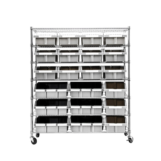 7-Tier NSF 21-Bin Steel Wire Shelving Rack, 48"W x 14"D x 56"H, Gray