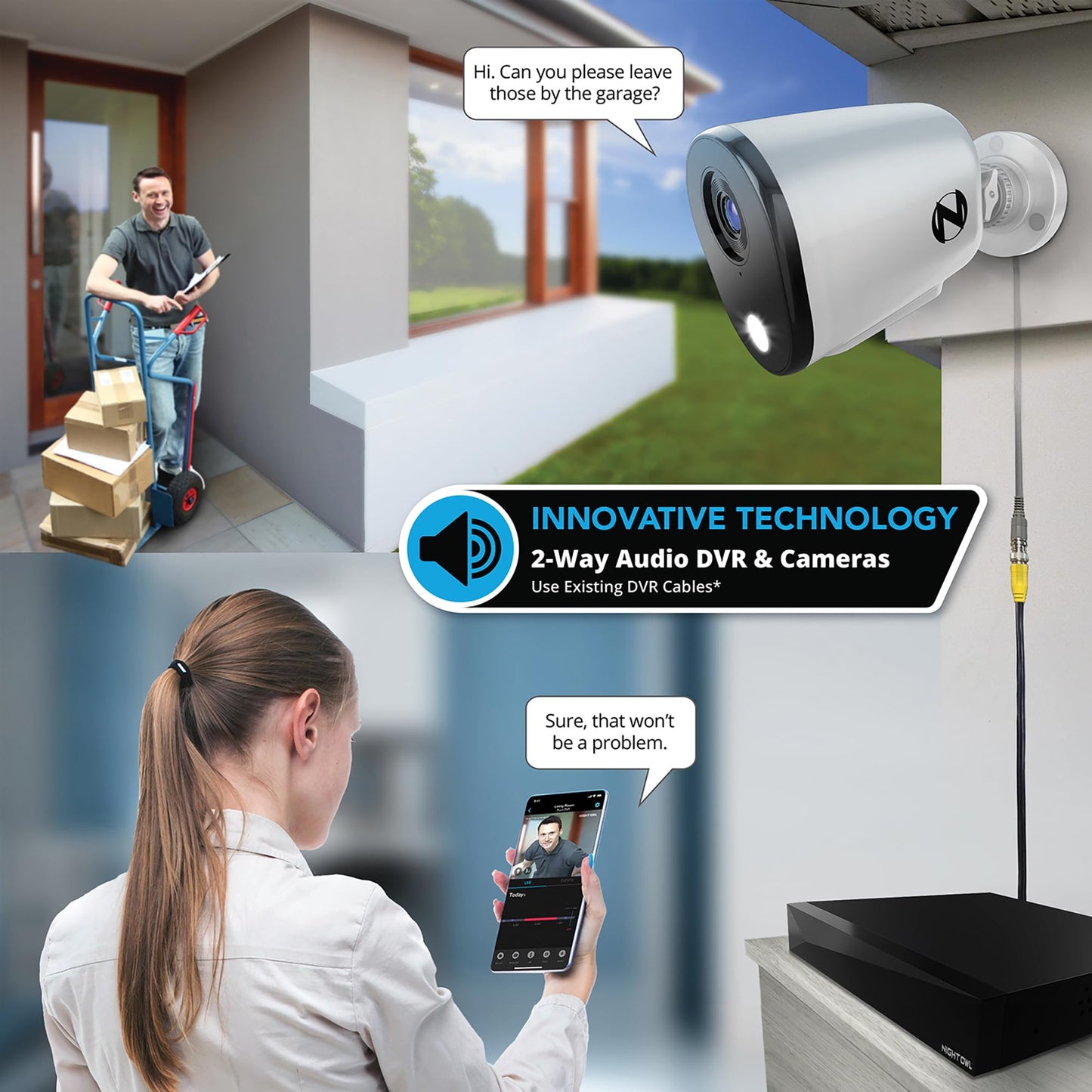Night Owl 2-Way Audio 12 Channel DVR Video Home Security Camera System with (8) Wired 4K HD Indoor/Outdoor Deterrence Cameras and 2TB Hard Drive (Add up to 4 Wi-Fi Cameras) (8 Camera)