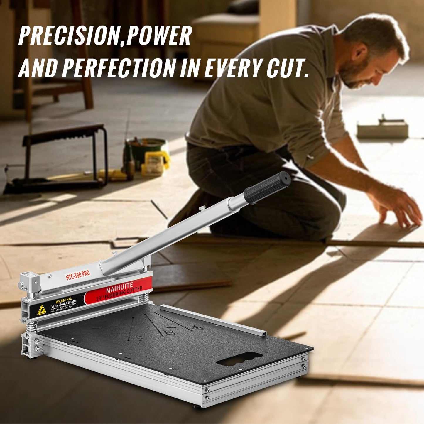 17mm Thick Laminate Floor Cutter 13" with Spare Blade, Manual & Dust-Free, Cuts Laminate,Vinyl Plank,SPC,LVT, Siding – Adjustable 0-45° for Herringbone & Straight Cuts – Heavy Duty for Pro & DIY