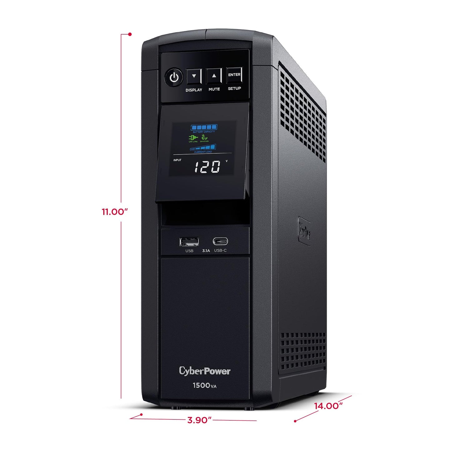 CyberPower CP1500PFCLCD PFC Sinewave UPS Battery Backup and Surge Protector, 1500VA/1000W, 12 Outlets, AVR, Mini Tower, UL Certified