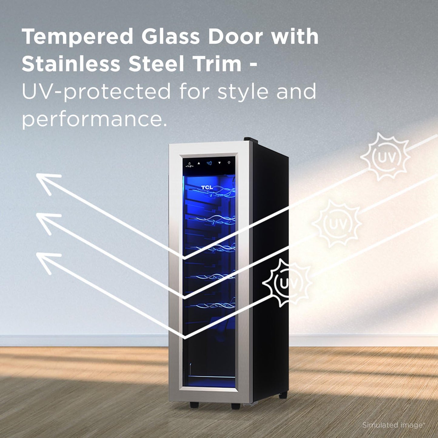 TCL 12 Bottle 1.24 Cu Ft Wine Cooler, Freestanding Mini Fridge with Glass Doors, Low Noise Operation, Digital Controls & LED Lighting