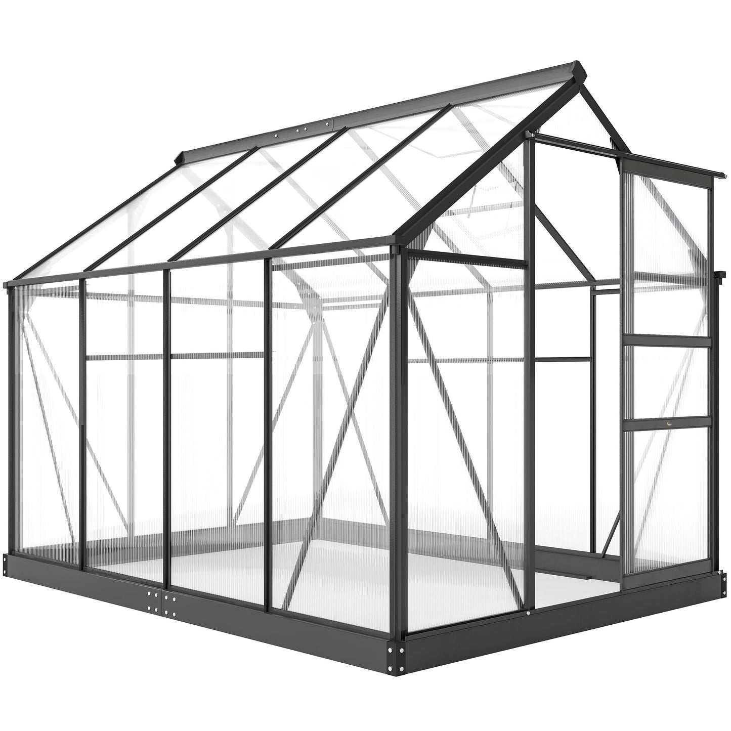 Outsunny 6' x 8' Greenhouse for Outdoors, Polycarbonate Greenhouse with Rain Gutter and Roof Vent, Aluminum Walk-in Green Houses with Push Door for Outside for Patio Backyard Garden, Gray