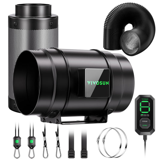 VIVOSUN Smart Air Filtration G8 Kit 8", AeroZesh G8 Inline Duct Fan with E12 Speed Controller, Carbon Filter & 25' Ducting, Cooling & Ventilation System for Grow Tents, Indoor Gardening, Hydroponics