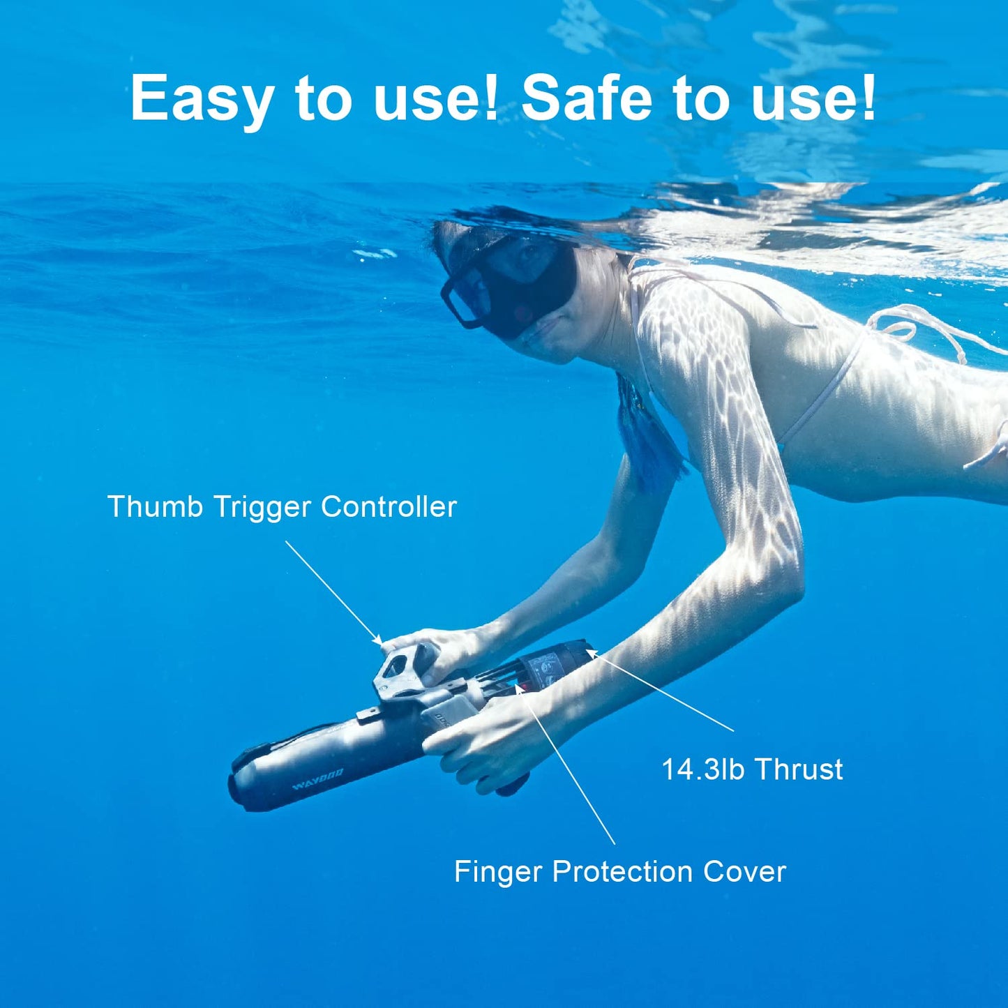 Waydoo Subnado Underwater Scooter, Thumb Controlling Sea Scooter for SUP Paddle Board, Suitable for Pool, Diving, and Snorkeling, Compact and Portable Water Scooter for Adults and Kids