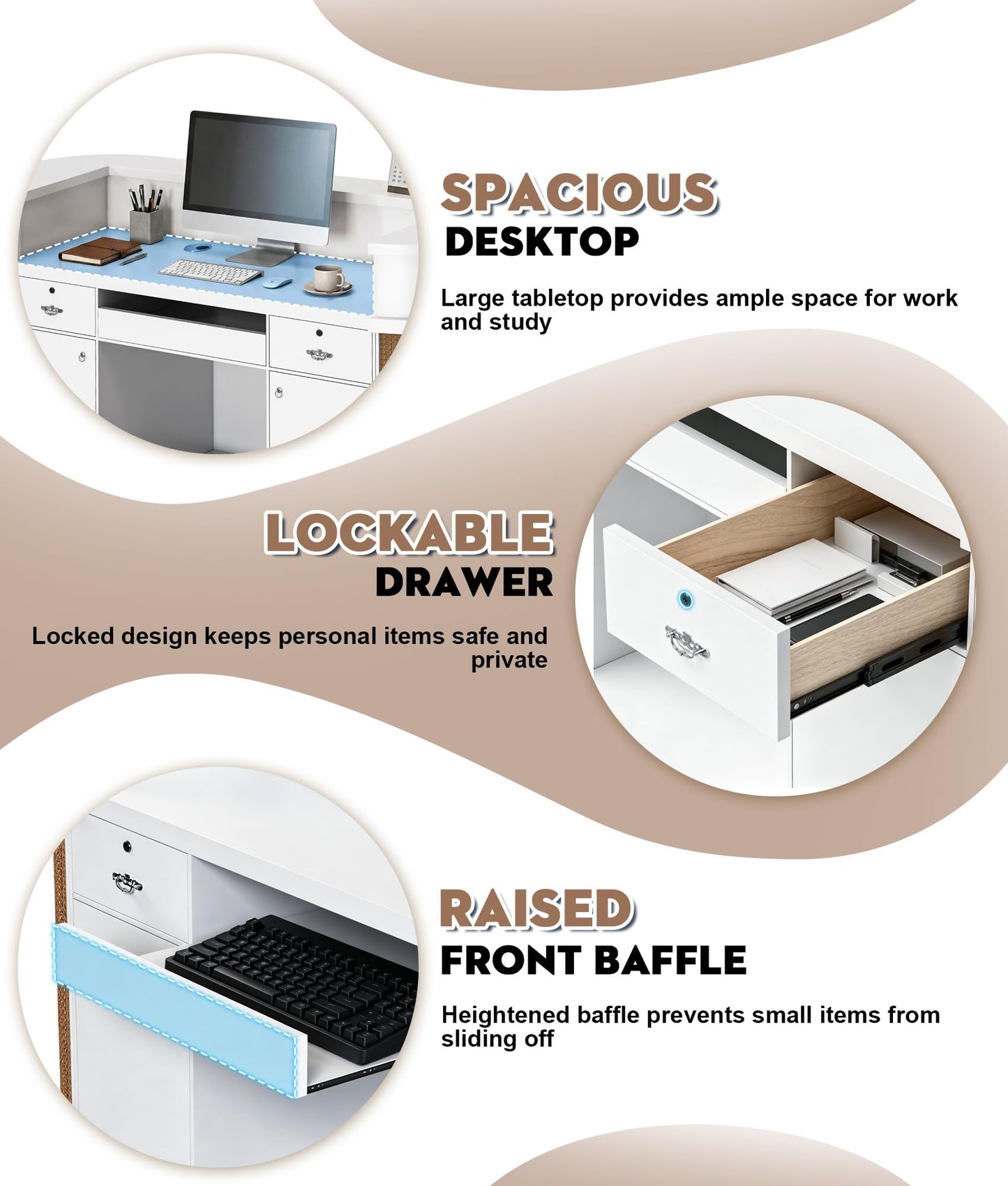 Fully Assembled Rattan Reception Desk, Modern Commercial Front Desk with Lockable Drawer & Cable Management Hole, Heavy Duty Wooden Checkout Counter for Office, Business, Beauty, Spa, Nail, Hair Salon
