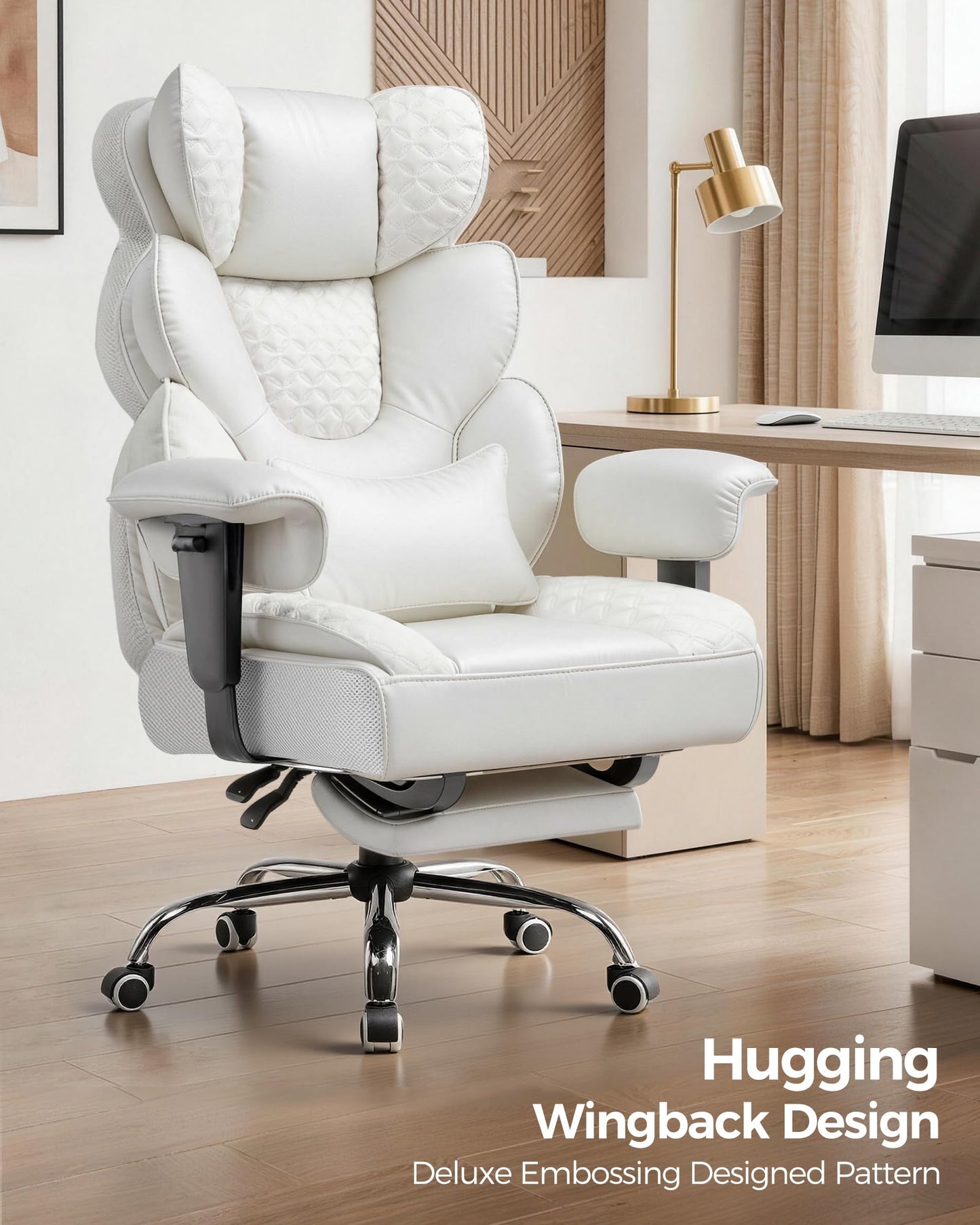 COMHOMA Big and Tall Office Chair with Upgrade Footrest, Heavy Duty Gaming Chair High Back Executive Chair with Spring Lumbar Support for Lower Back Pain Relief, 150°Reclining Adjustable Armrests