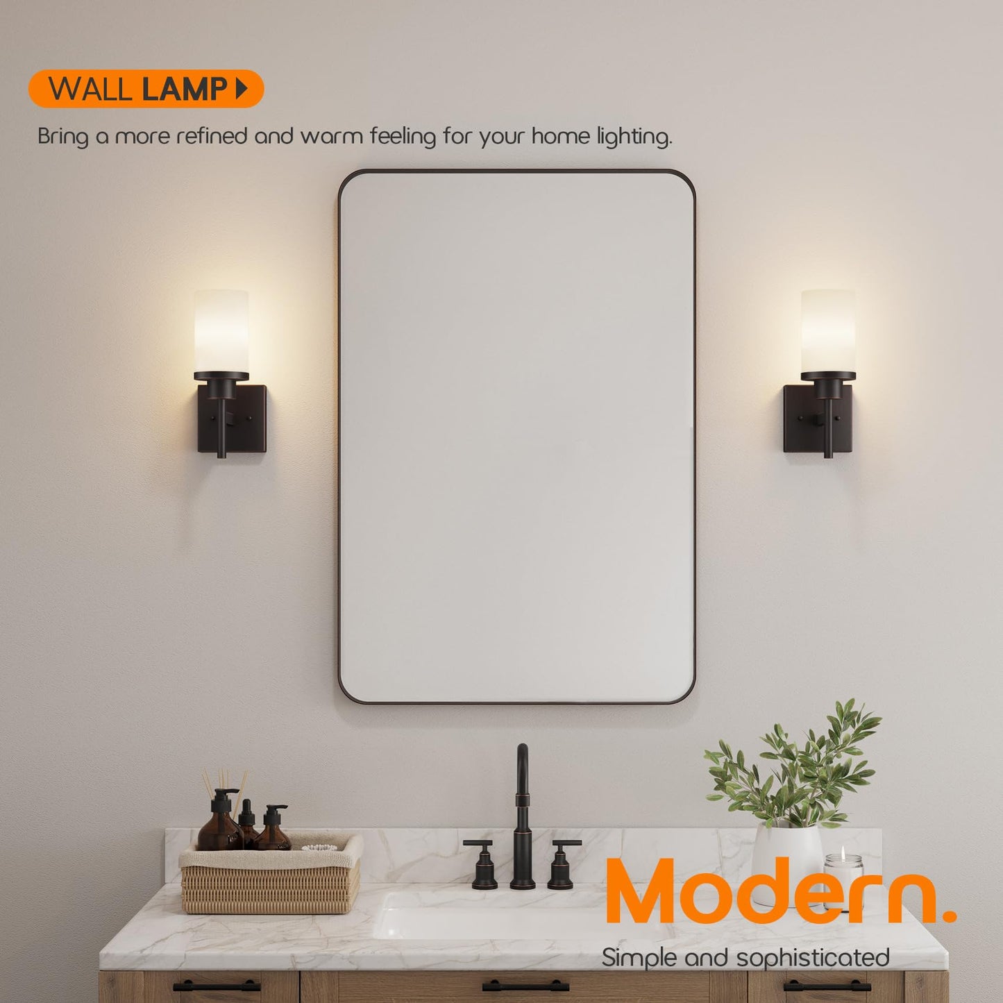 AONEON Wall Lights Over Mirror, 1-Light Oil-Rubbed Bronze Sconces, White Frosted Glass Shade, Model T001ORB-L1-P2, 2 Pack