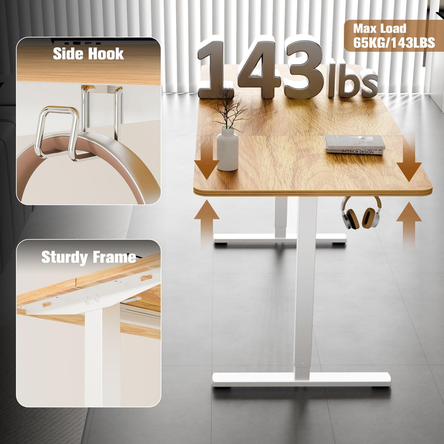 ERGOMAKER 63" Electric Standing Desk, Adjustable Height, Sit Stand Up Desk for Home Office & Computer Workstations, Memory Controller, Light Rustic Brown