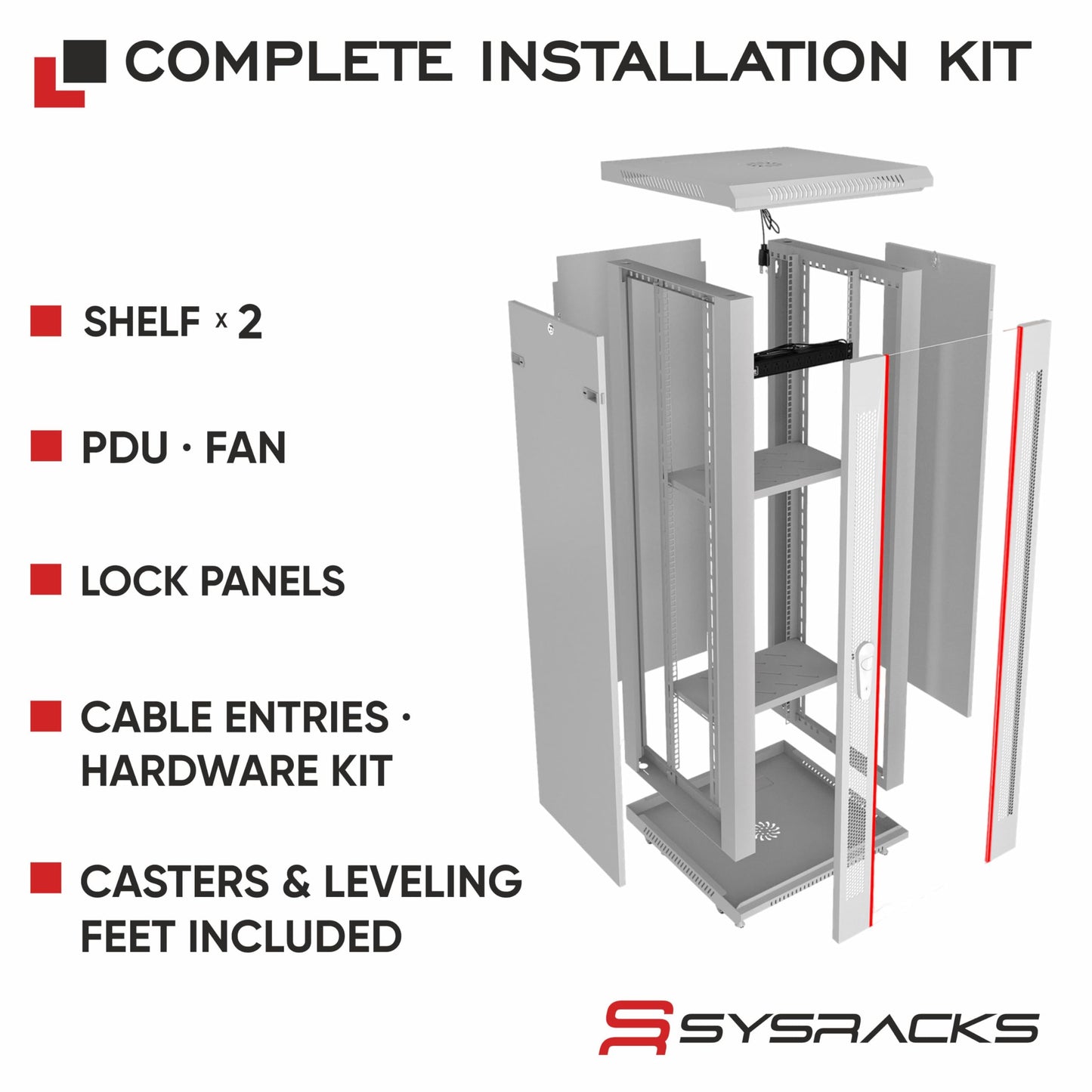 22U Wall Mount Server Rack Cabinet 24” Deep, 19” Network & AV Enclosure for Home Lab with Fan, PDU, 2 Shelves, Locking Glass Door