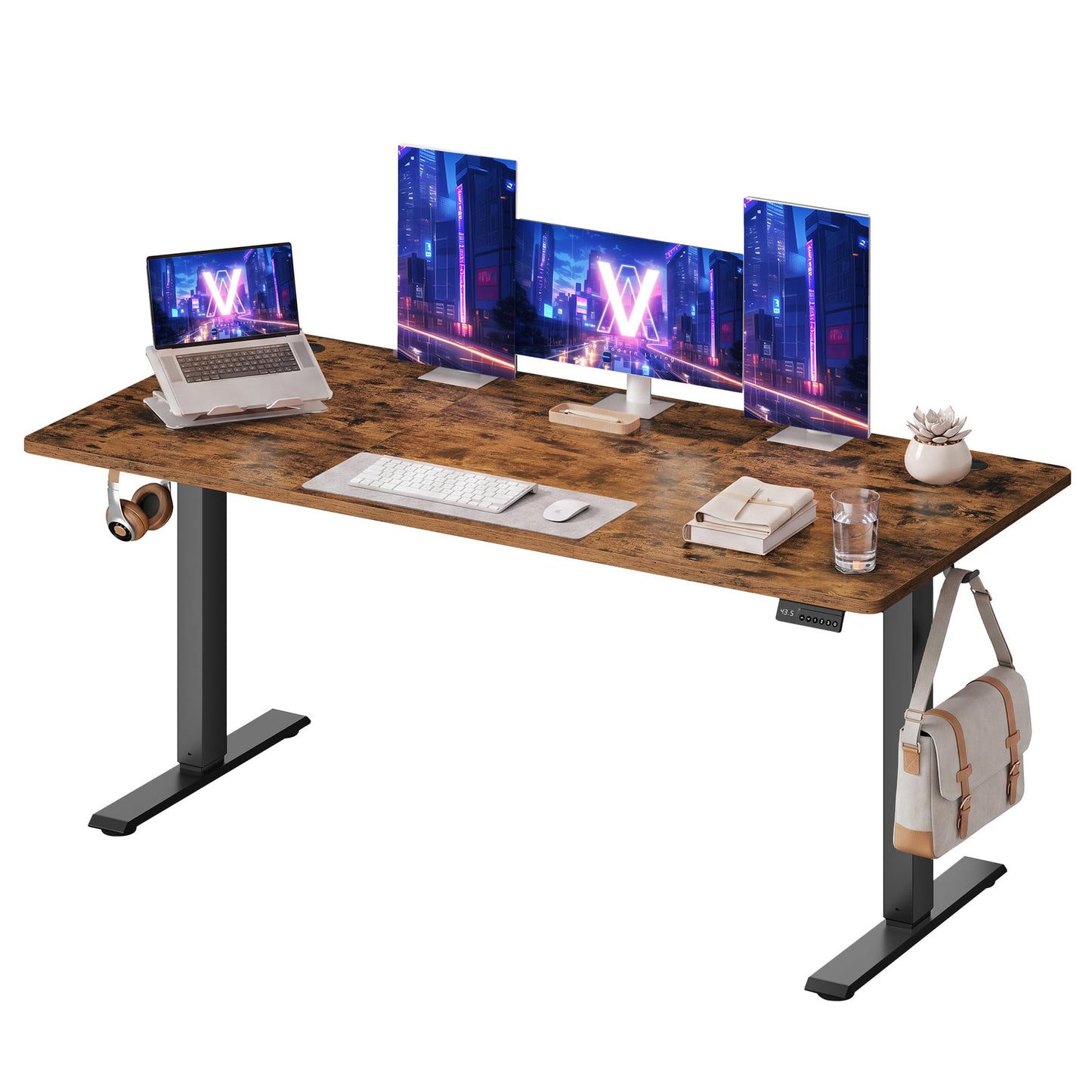 VASAGLE Electric Standing Desk, Stand Up Desk, 4 Memory Heights, Sedentary Reminder, for Home Office, 63 x 27.6 Inches, Rustic Brown ULSD316KD02S