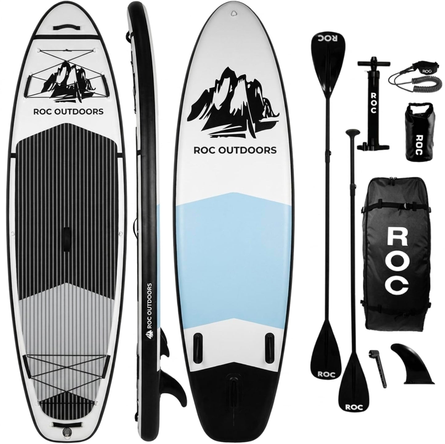 Roc Inflatable Stand Up Paddle Board 10' 6" with Premium SUP Paddle Board Accessories, Wide Stable Design, Non-Slip Comfort Deck for Youth & Adults (Black & White)