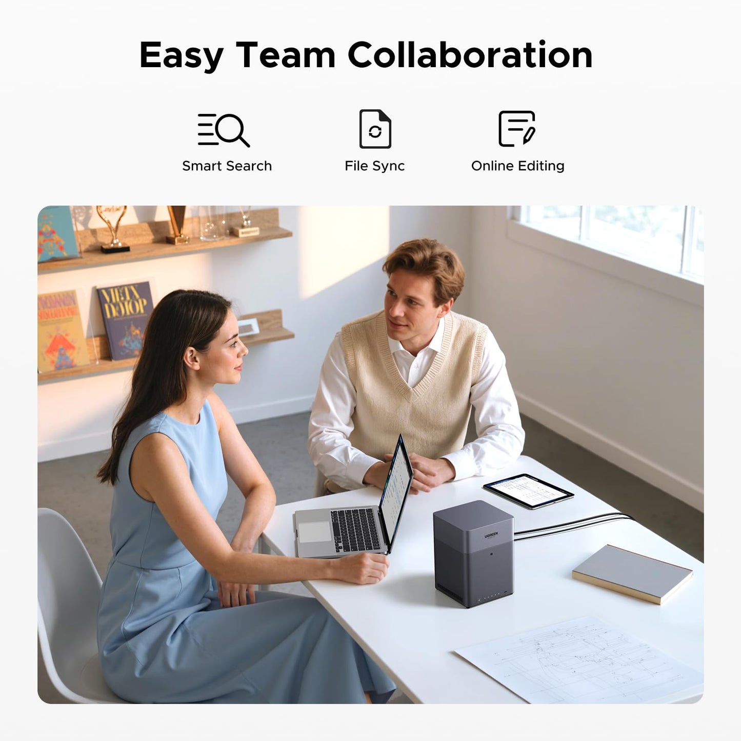 UGREEN NAS DH4300 Plus 4-Bay Desktop NASync, Support Capacity 128TB (Diskless), Remote Access, AI Photo Album, Beginner Friendly, 8GB LPDDR4X RAM, 2.5GbE, 4K HDMI, Network Attached Storage (Diskless)