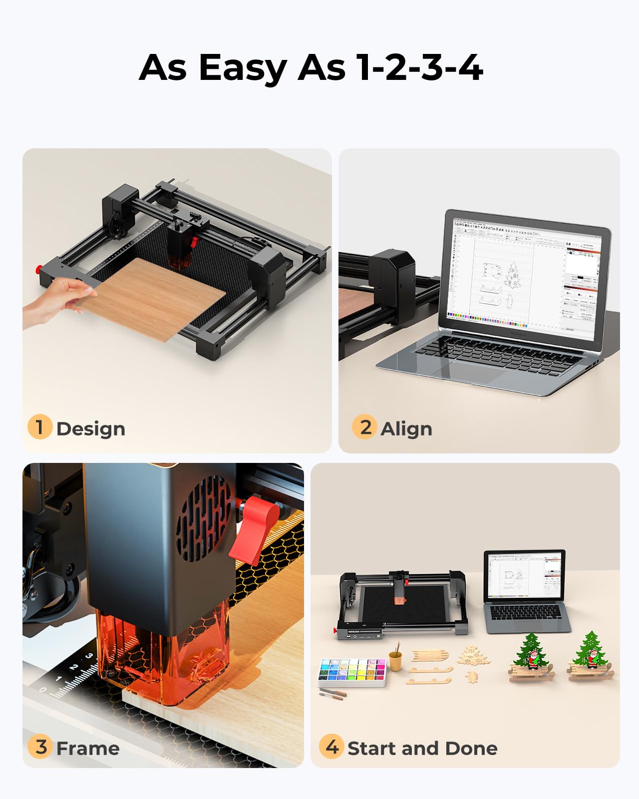 Laser Engraver for Beginner, 5.5W 300x300mm Large Working Area Engraving Machine, 0.01mm High Precision, 6 Major Safety Protection for Wood Leather Acrylic Glass Coated Metal (Class 1 Laser, 5500mW)