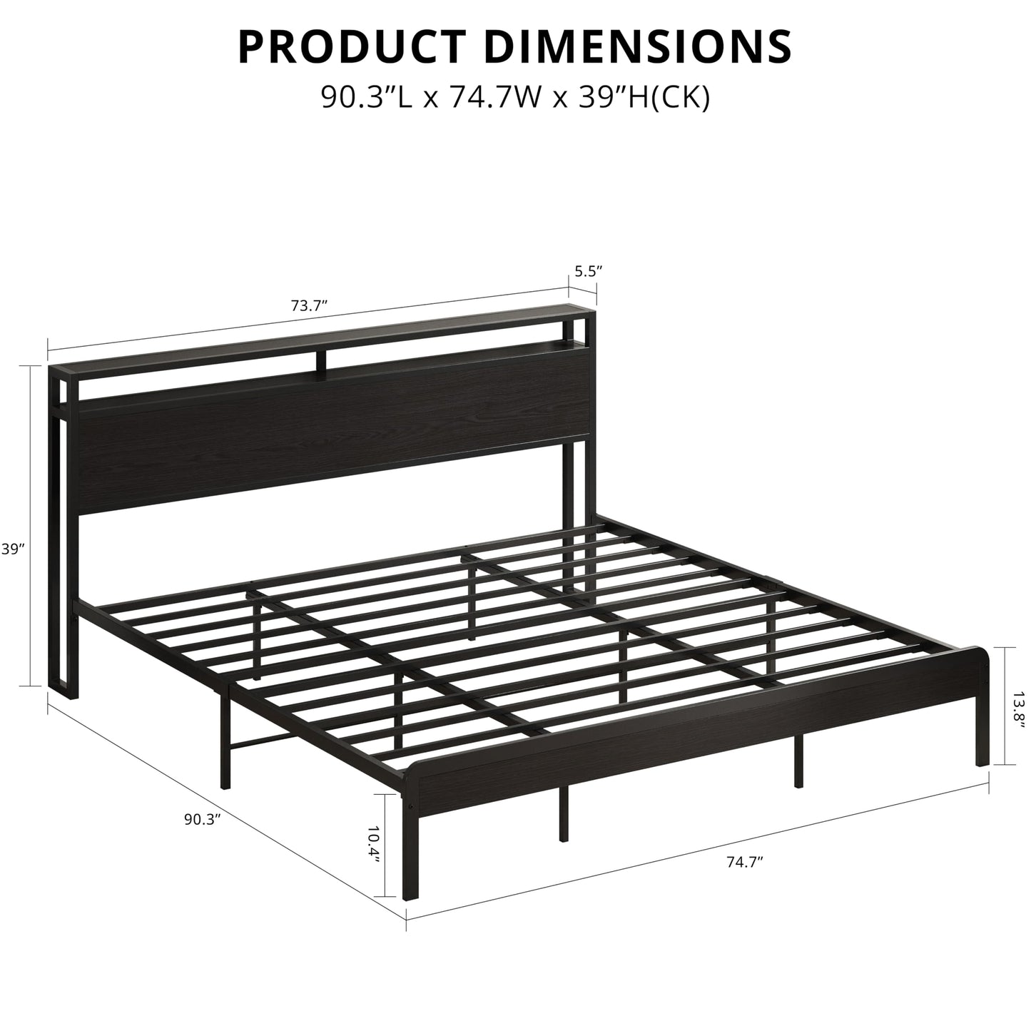 LIKIMIO California King Bed Frame with Headboard, Dark Wood Camas California King with Strong Supports, Sturdy, Noise-Free, No Box Spring Needed, Classic Black