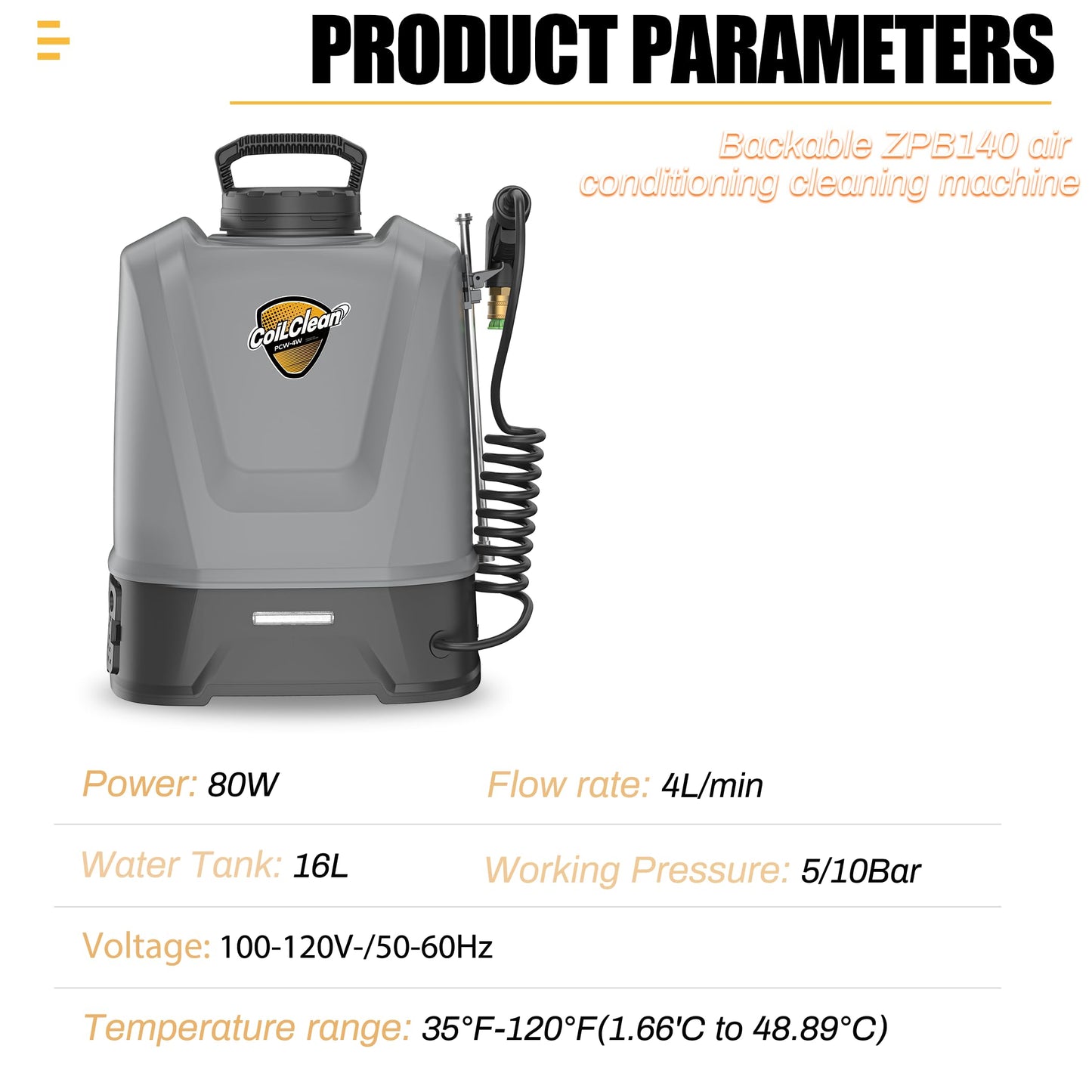 ZPB140 Portable Pressure Washer with 3.5 Gallon Water Tank, Port A Blaster HVAC Coil Cleaning, Coil Jet Cleaner for ac Unit 120V 80W for Indoor or Outdoor, Flow Rate 4L/min