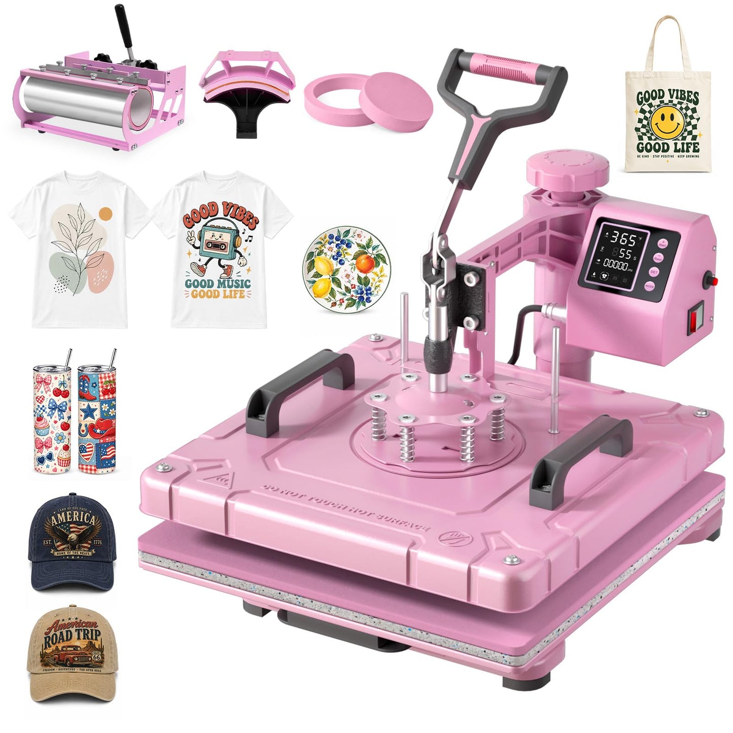Slendor 15x15 Inch Heat Press 5 in 1 Heat Press Machine, 360-Degree Swing Away Digital T Shirt Pressing Machine Multifunction Heat Transfer Sublimation Combo for T Shirts Mugs Hat Plate Cap
