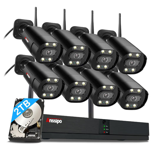 4K Home Security Camera System Outdoor, 8PCS 5MP WiFi Camera 24/7 Recording, 8 Channel WiFi NVR System with 1TB Hard Drive, Two-Way Talk, Color Night Vision, Smart Playback, AI Human Detection