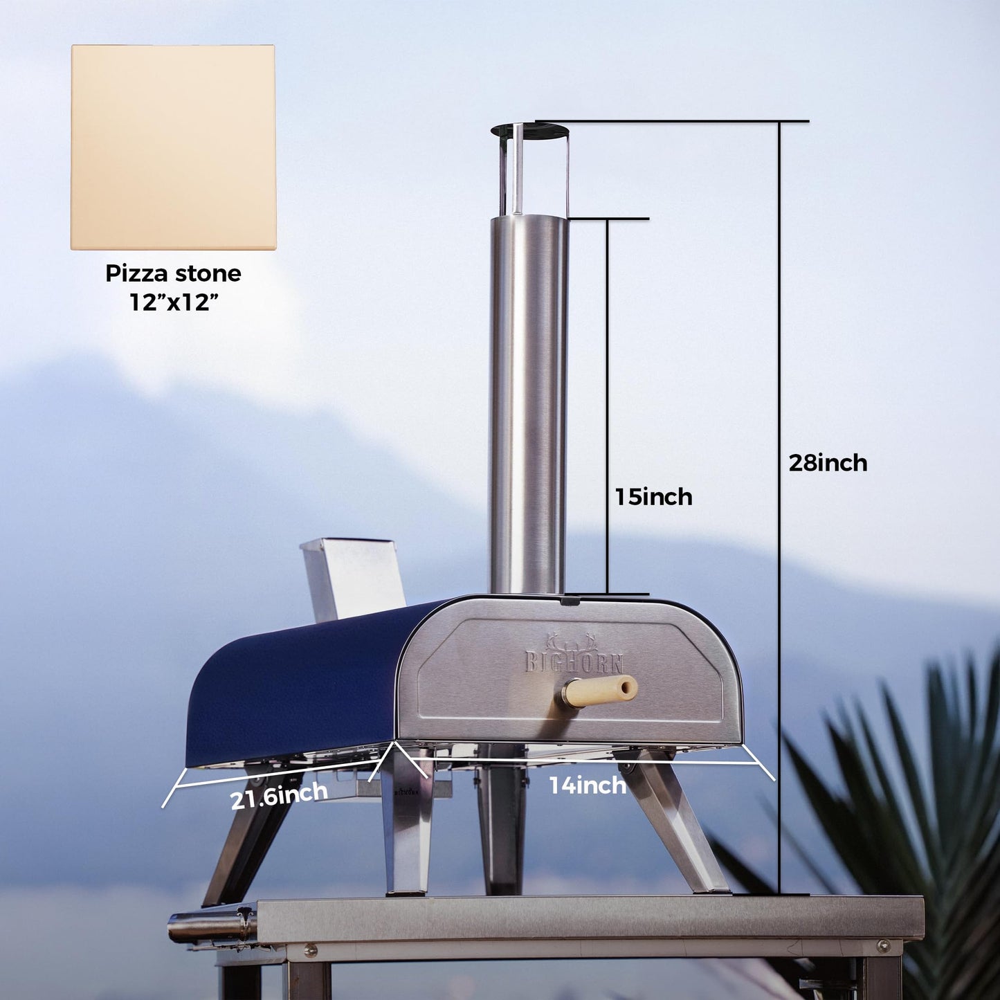 BIG HORN 12" Multi-Fuel Outdoor Pizza Oven Reach up to 1110℉– 3-in-1 Wood,Gas &Electric Compatible(Burners Sold Separately),Pellet Pizza Oven Portable Pizza Maker for Backyard, Camping&Tailgating,Blue