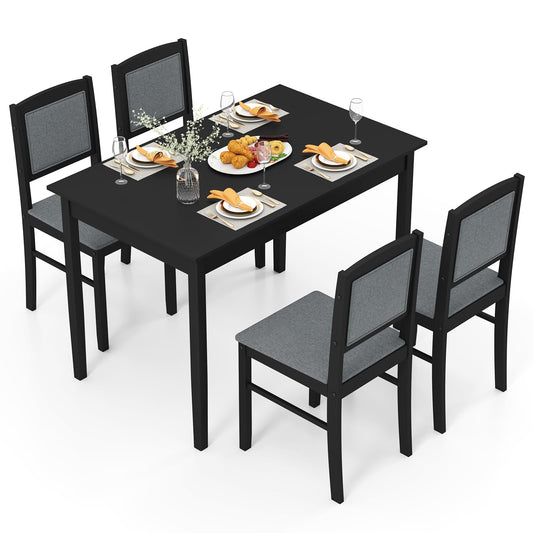 Giantex 5-Piece Dining Table Set for 4, Wooden Kitchen Table and Chairs with Solid Rubber Wood Legs, Padded Seat & Backrest, Space Saving Dinette Set for Home Dining Living Room, Breakfast Nook