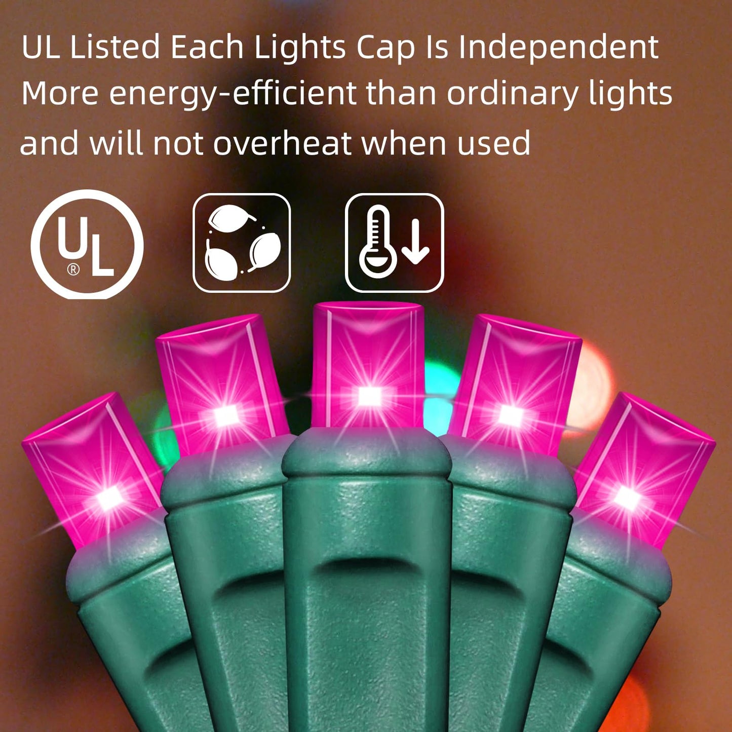 LAMPHOME LED String Lights, 100 Count (2pk of 50L), 6in Spacing, Green Wire, Pink