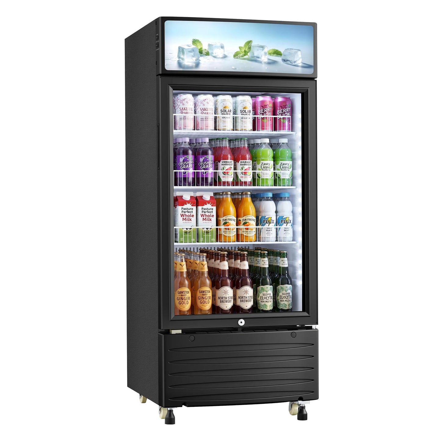 ICEVIVAL Commercial Beverage Refrigerator, 6 cu.ft Glass Door Drink Cooler with LED Lightbox & Lock, 32-50℉ Adjustable Temperature, ETL Certified Display Fridge for Bar, Restaurant & Shop