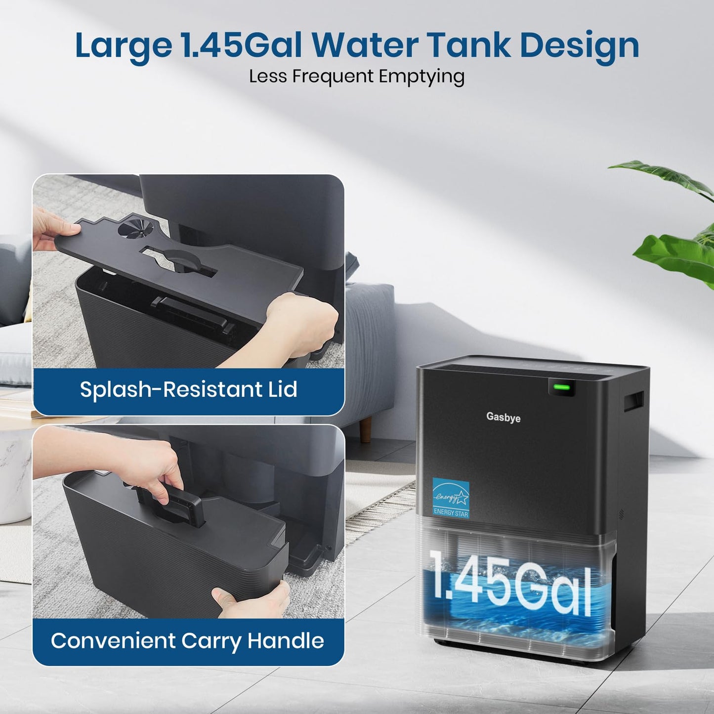 Gasbye 4500 Sq.Ft. 2026 Energy Star Dehumidifier for Basement with Drain Hose, Max 75 Pints/D Dehumidifier for Large Room, [43dB Quiet Compressor], Easy Drainage, Auto-restart, Black