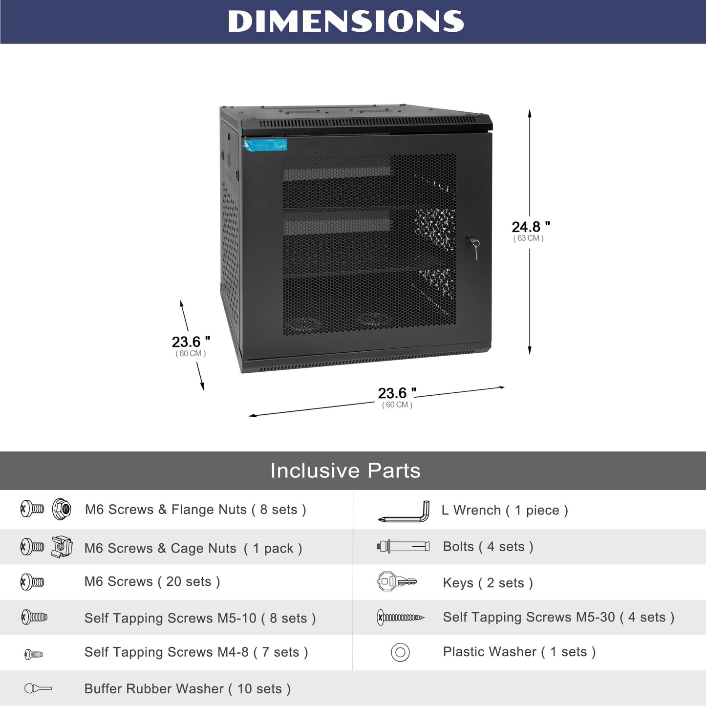 OCEANHUG 12U Wall Mount Server Cabinet with A Lockable Front Vented Door, Cooling Fans, Removable Side Panels - 60cm Depth, 19" Network Rack Including 2 PCS Full-Size Rack Shelves for IT Equipment