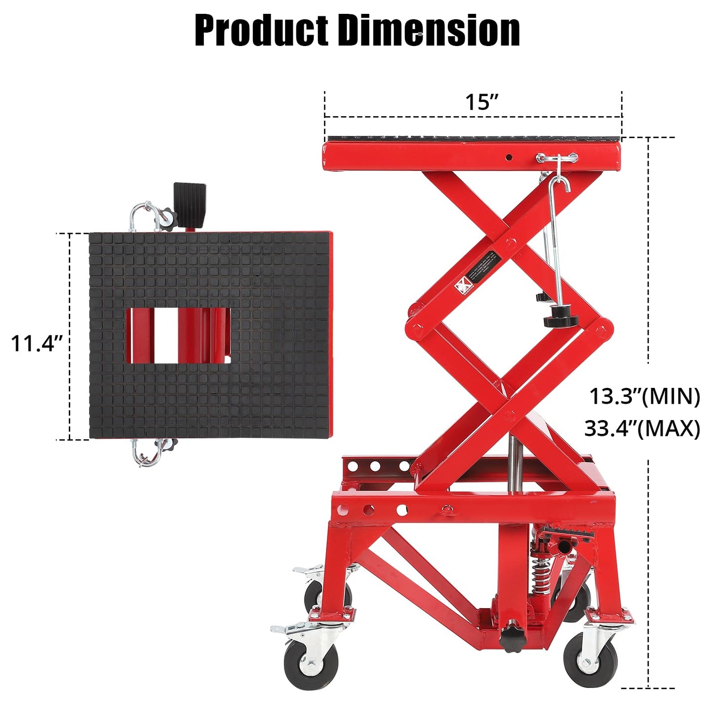 350 Lbs Heavy Duty Hydraulic Motorcycle Lift Jack Table Foot Operated ATV Dirt Bike Scissor Stand with 4 Wheels, Hydraulic Scissor Jack Lift Hoist Stand for Motorcycle ATV UTV Powersports