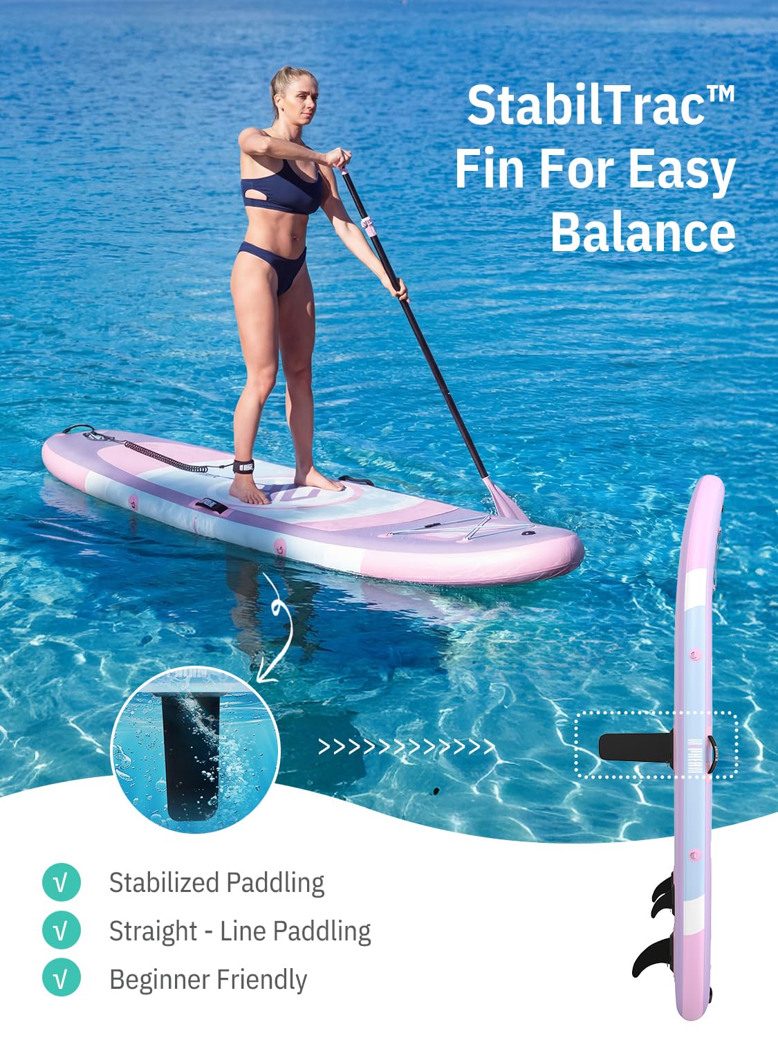 Niphean（Ultra-Light） Inflatable Paddle Board with StabilTrac Fin and Durable SUP Accessories, 10' Stand Up Paddle Boards for Adults & Youth, Versatile Yoga Paddle Board, Gift Ideas-Lavender Whispers