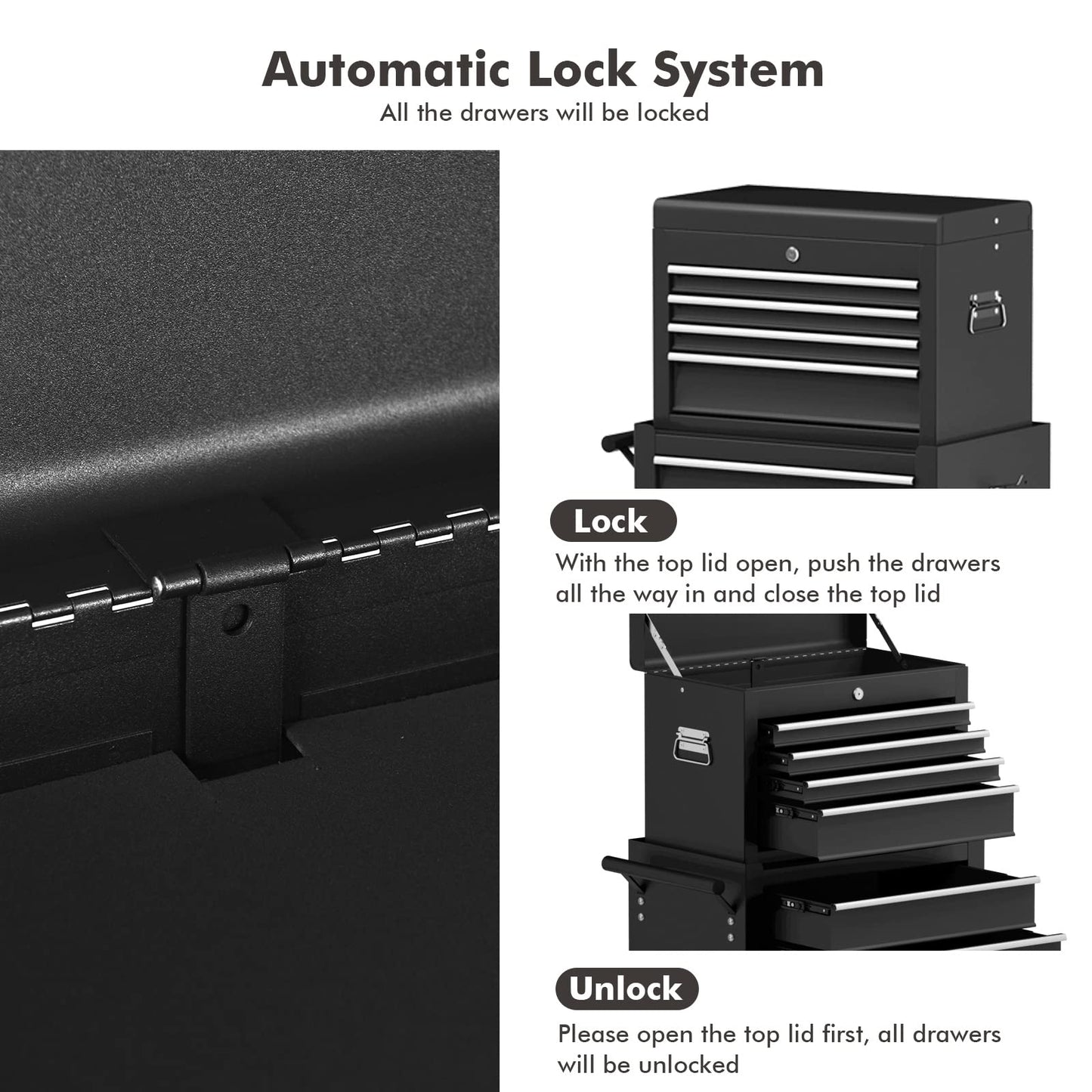 Goplus Rolling Tool Chest, 6-Drawer Tool Box Organizer w/Auto Locking System & Lockable Wheels & Sliding Drawers & Detachable Top, Tool Storage Cabinet for Garage Workshop (Black) …