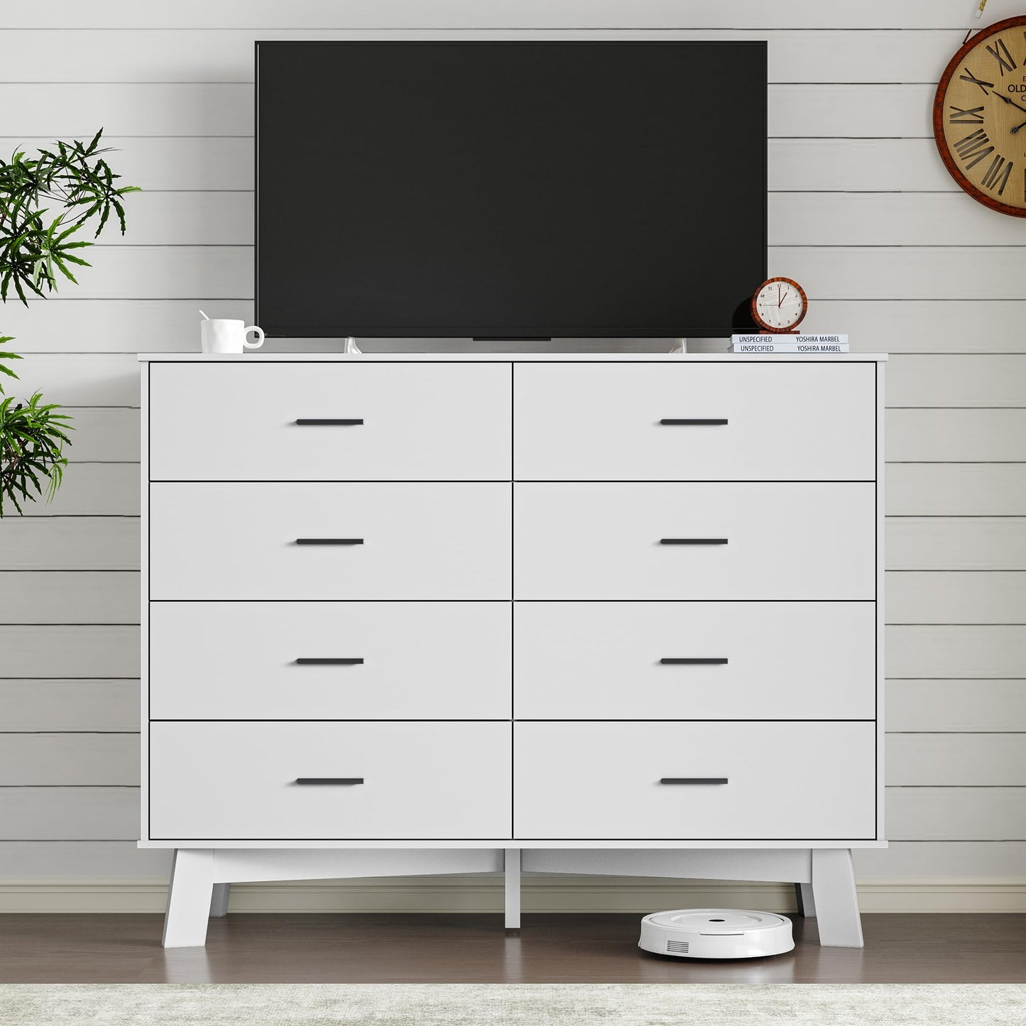 BORNOON Dresser for Bedroom with 8-Drawer, 37" Tall Modern Chest of Drawers with Metal Handles, X-Shape Base & Adjustable Center Leg, Anti-Tip Closet Organizers and Storage