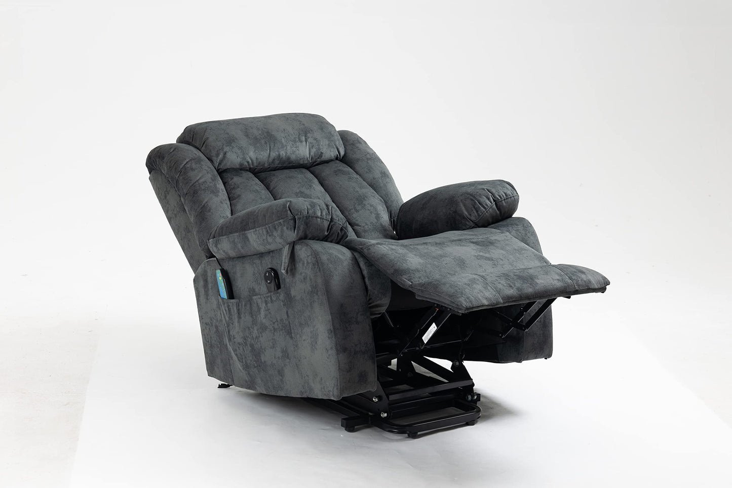 Ball & Cast Lift Recliner Chair with Sides Pockets,Lounge Relax Single Sofa W/Multi-Function Massage and Heat,Glider Reclining Chair W/USB Port &Cup Holders,for Living Room,Grayish Blue