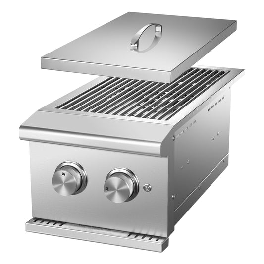 VEPURLT Double Side Burner with 2 x 17,000 BTU LP Gas Grills, Heavy Duty 304 Stainless Steel Built-in Gas Burners for Outdoor BBQ Island Grill Stations (Liquid Propane)