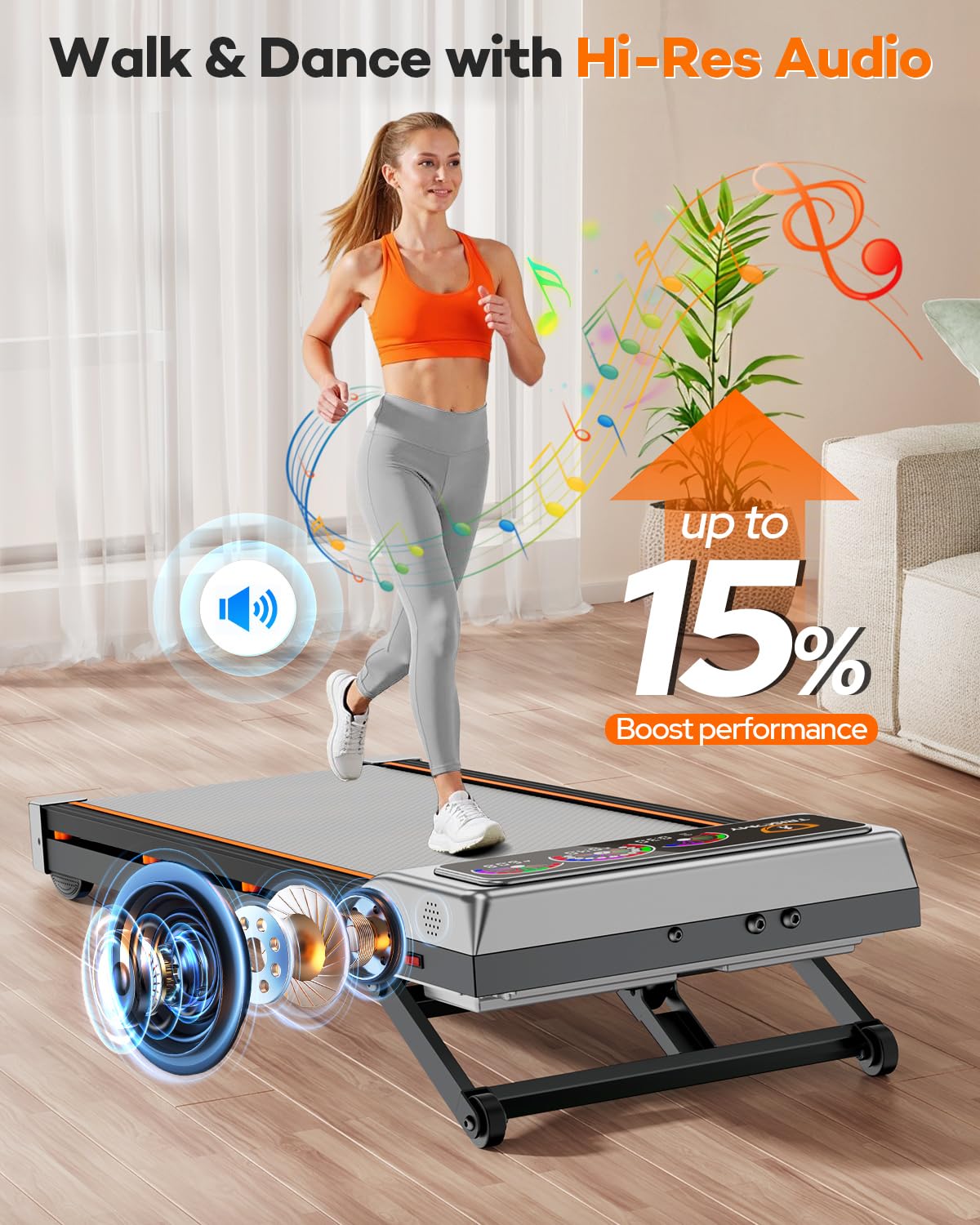 Walking Pad Treadmill with 15% 12-Level Auto Incline & UI Screen, Trisomy 3.5HP Foldable Under Desk Treadmill with Bluetooth Speaker, Portable Treadmills for Home Office 450LBS, Remote, RGB Light
