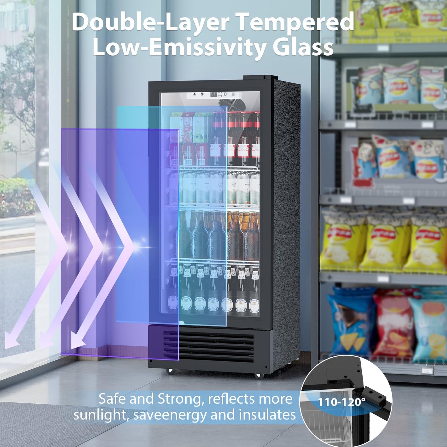 COWSAR Beverage Refrigerator Cooler, Freestanding 145 Can Beverage Refrigerator with Smart Temperature Control，6 CU FT Quiet Fridge with Lightbox for Bar, Office, Restaurant or Home, Black