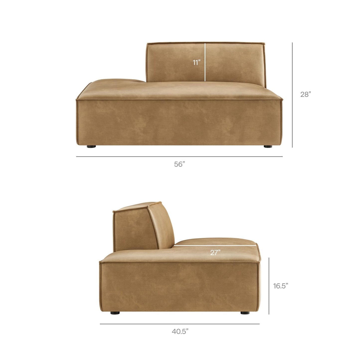 Modway Restore Faux Leather 4-Piece Modular L-Shaped Armless Sectional Sofa in Toast – Low Profile Vegan Leather Couch with Coil Seat Support and French Piping