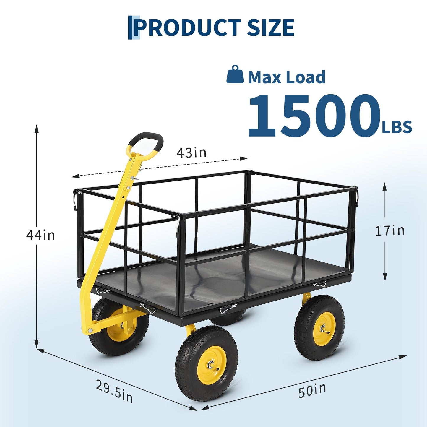 Garvee 1500 LB Garden Dump Cart with 13 in All Terrain Tires, 3-in-1 Yard Wagon Cart with Removable Side Panels, Heavy Duty Outdoor Metal Utility Wagon Yard Trailer for Outdoor Lawn, Yard, Backyard