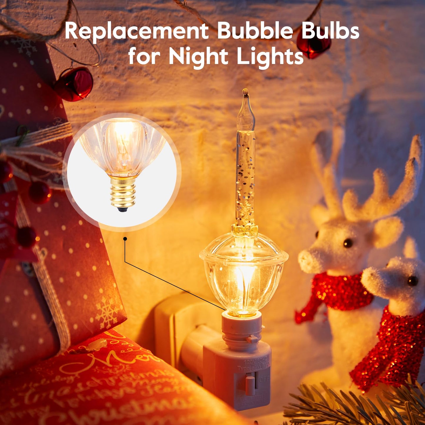Minetom Bubble Lights Replacement Bulbs, C7 E12 Base, 14 Count, Multicolor Glass Xmas Decorations