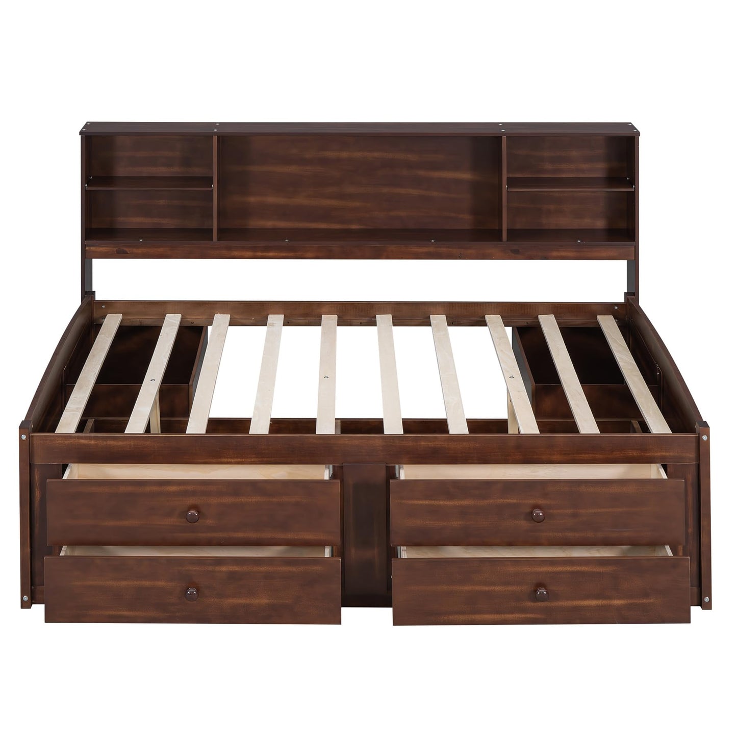 Merax Wooden Captain Bed Frame with Storage,Full Size Platform Bed with Built-in Storage Shelves,4 Drawers and 2 Cabinets,Full Size Daybed for Living Room