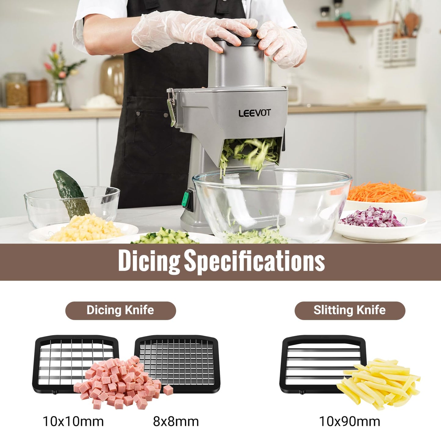 LEEVOT Commercial Vegetable Chopper 200W, Electric Food Processor for Slicing Dicing Shredding, Professional Veggie Cutter for Restaurant, Hotel School, Cafeteria, French Fry, Cheese Grater
