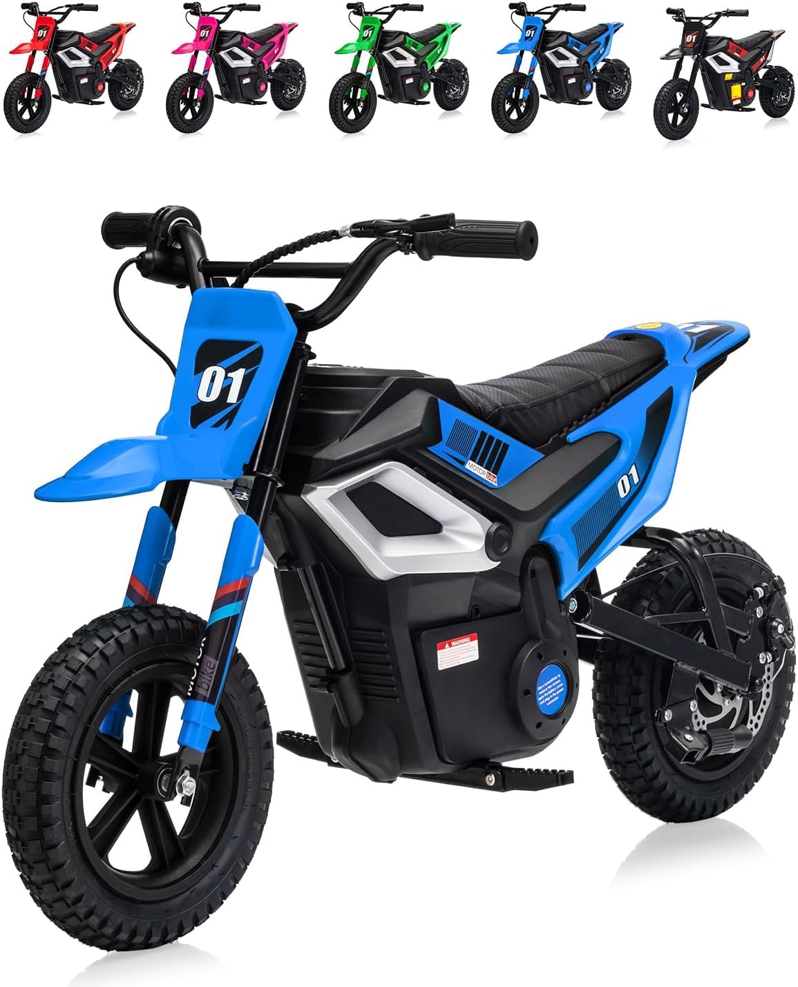 Garvee 24V Kids Electric Dirt Bike - 350w Kids Motorcycle, 13.67 Mph Max Speed Electric Bike for Kid, Rear Wheel Suspension, 12 Miles Range, Twist Grip Throttle, Rubber Tire, Blue