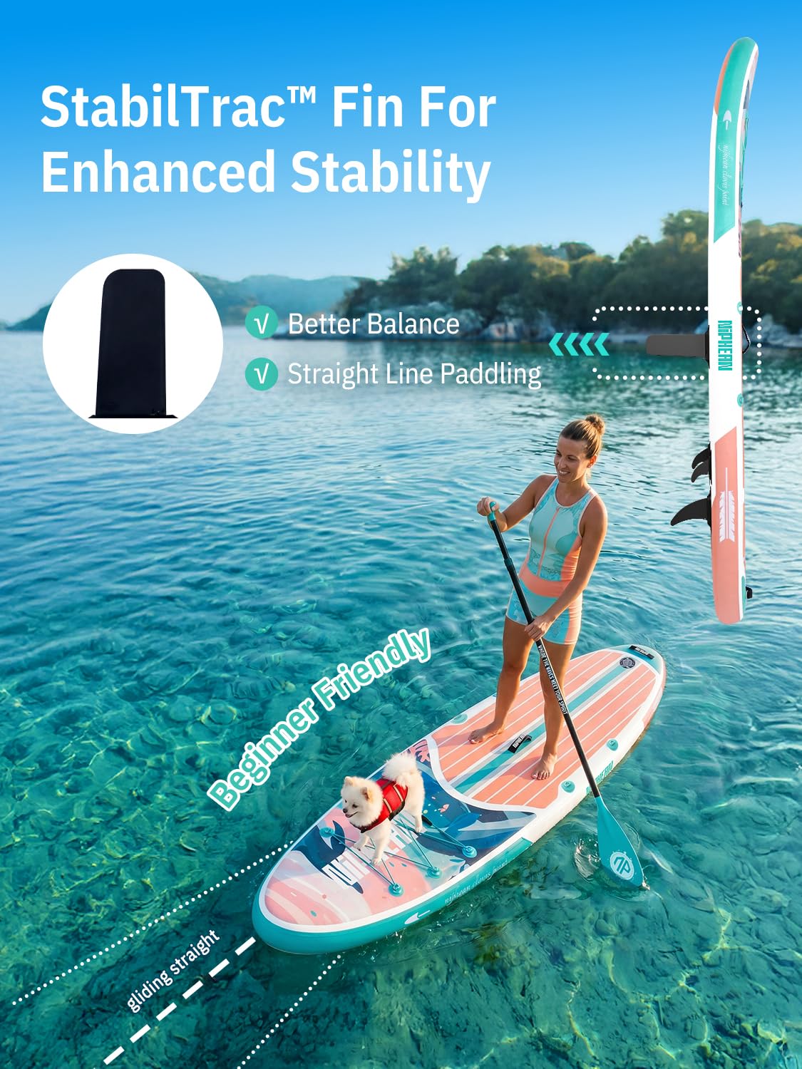 Niphean Inflatable Stand Up Paddle Board with SUP Accessories, Anti-Slip EVA Deck, 10’6’’ Inflatable Paddle Boards for Adults & Youth of All Skill Levels (Dolphin Dreamscape)