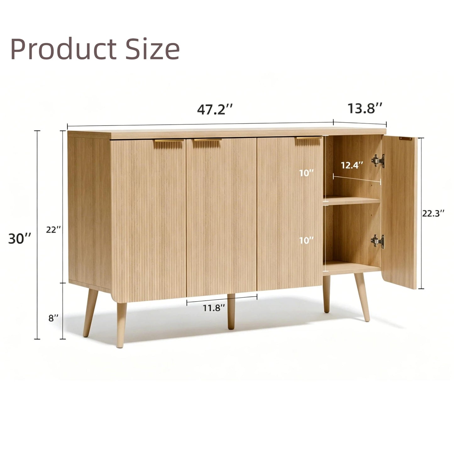 Trygoal Fluted Sideboard Buffet Cabinet with Storage, 4 Door Modern Credenza with Shelves, Wood Entryway Cabinet for Dining Room, Bedroom &Living Room (Natural Wood)