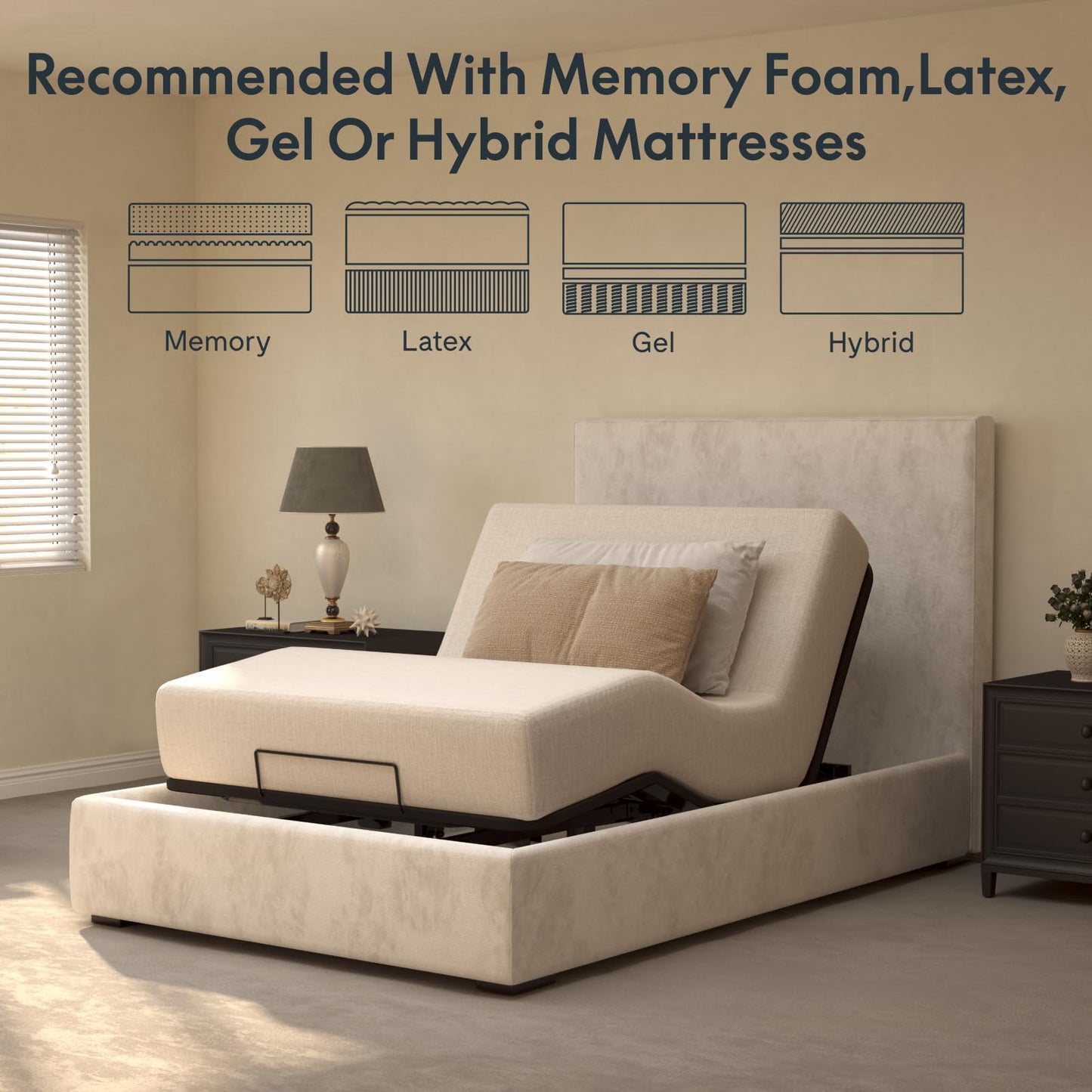 FLEXISPOT Twin XL Adjustable Bed Frame Base,Segmented Design,Easy Assemble, Oxford Fabric Bedspread,Wired Remote,Whisper Quiet Durable Motor,Mattress Holder, No Box Spring.