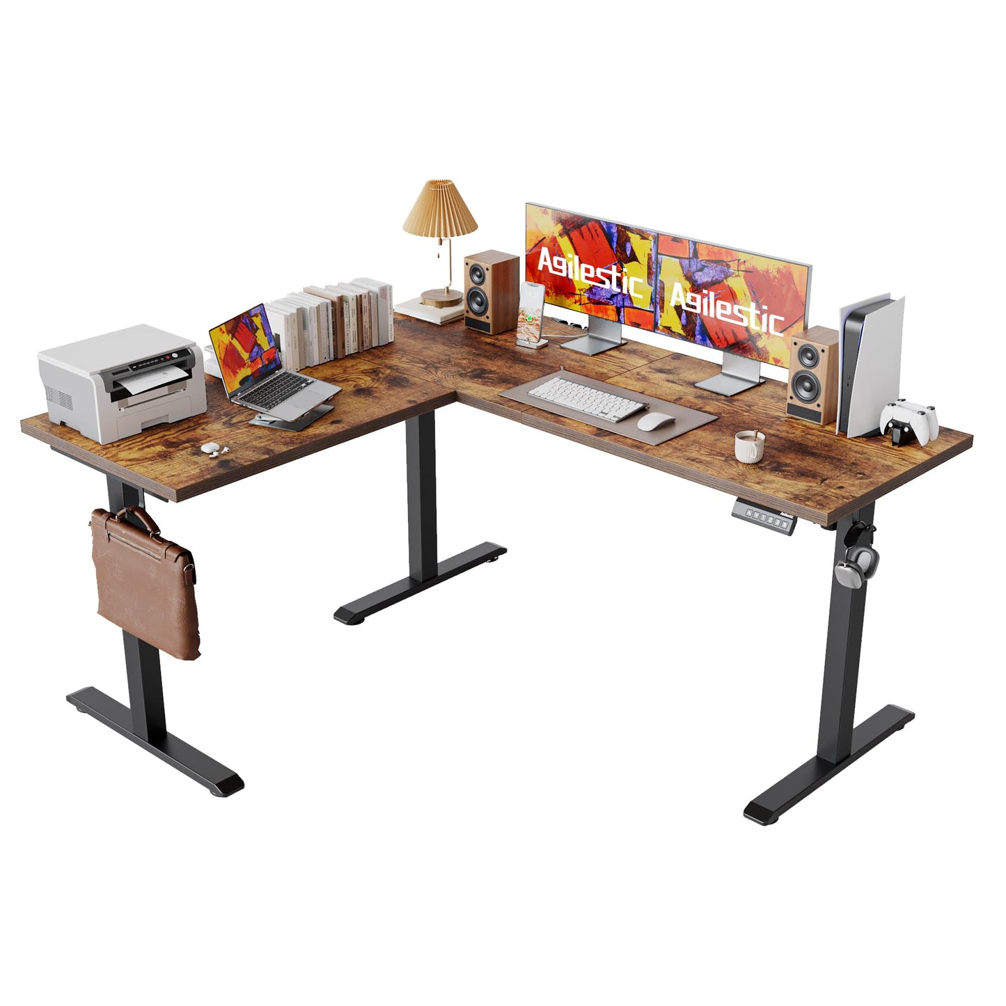 Agilestic 59 Inch L Shaped Standing Desk Adjustable Height, Electric Corner Standing Desk, Sit Stand Computer Table with Splice Board, Rustic Brown
