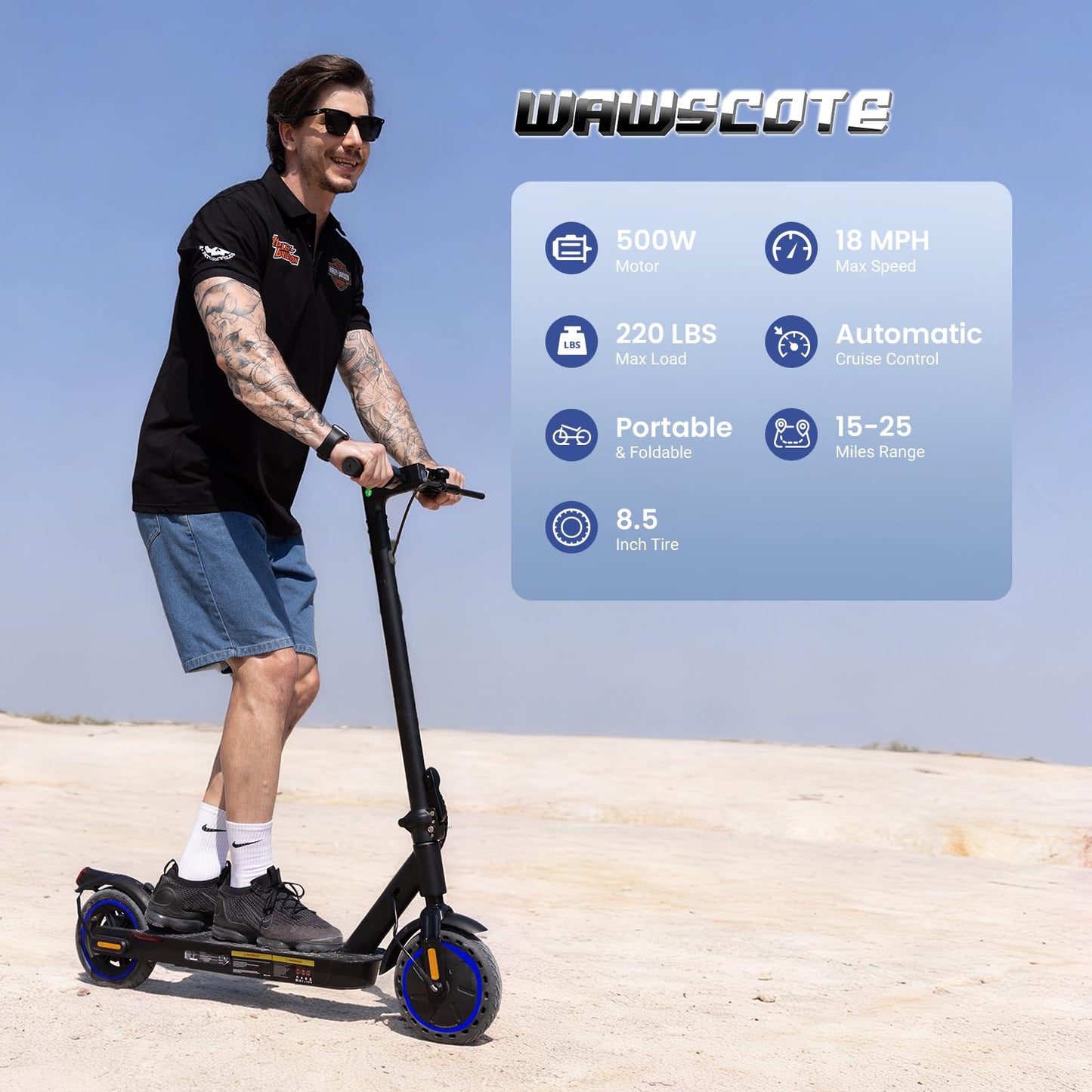 WAWSCOTE Electric Scooters - Electric Scooter for Audlts, 500W Peak Motor, 18 Max MPH, 21 Miles Range, APP Control, Lightweight Foldable E-Scooter