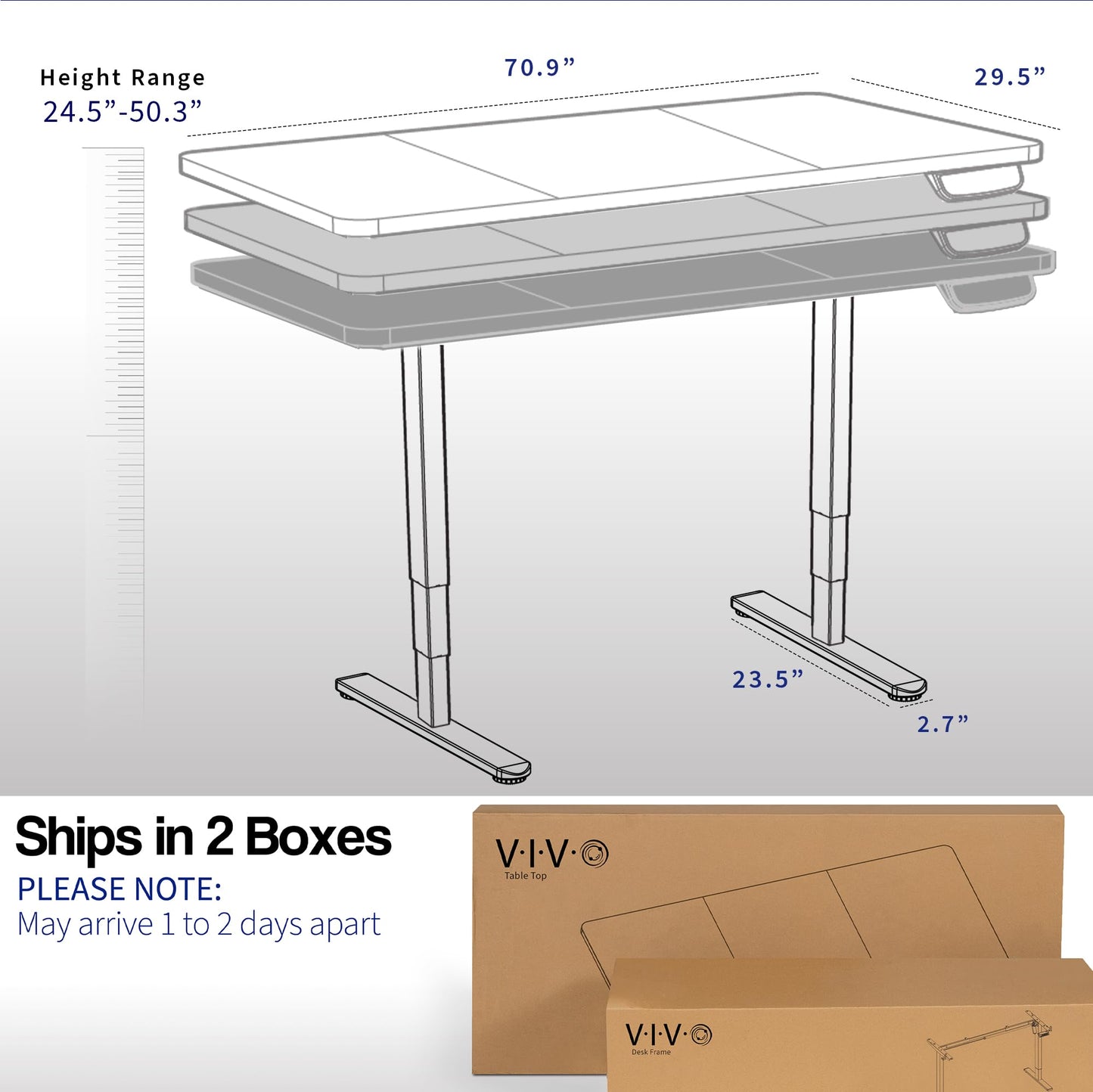 VIVO Electric 71 x 30 in Dual Motor Sit Stand Desk, Memory Height Adjustment, 2B Series, Black Top Black Frame, DESK-KIT-2B7B
